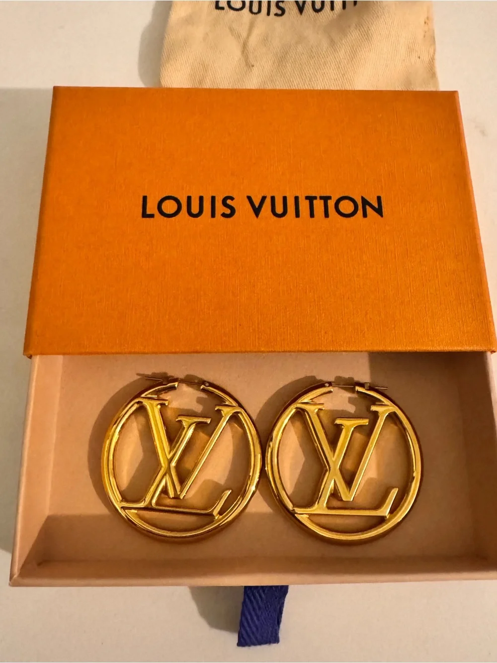 Louis Vuitton Gold LV Circle Hoop Earrings with Monogram